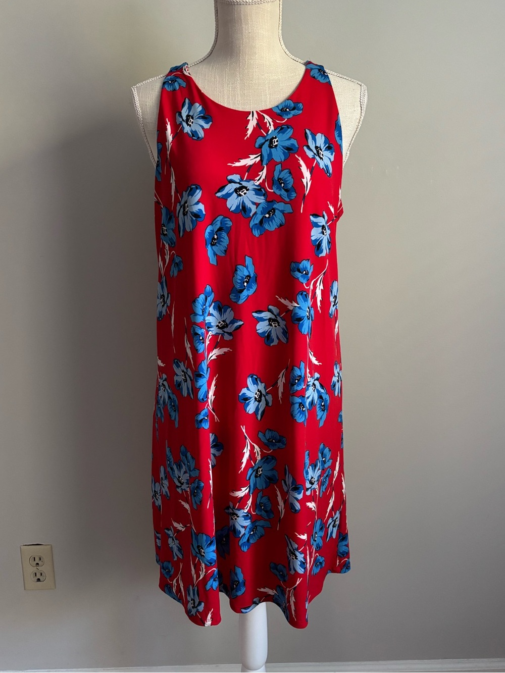 Floral Halter Neck Sleeveless Tank Dress Red and Blue